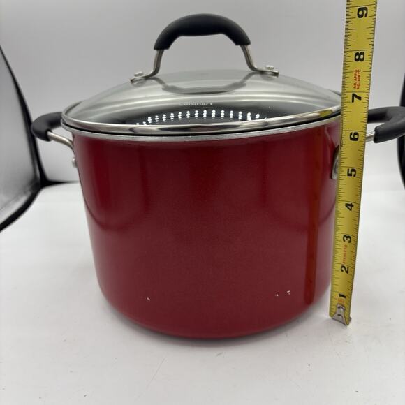 Cuisinart Stockpot 6 Quart Red 5566-22R with Glass Lid Cover Non-Stick - Picture 2 of 13
